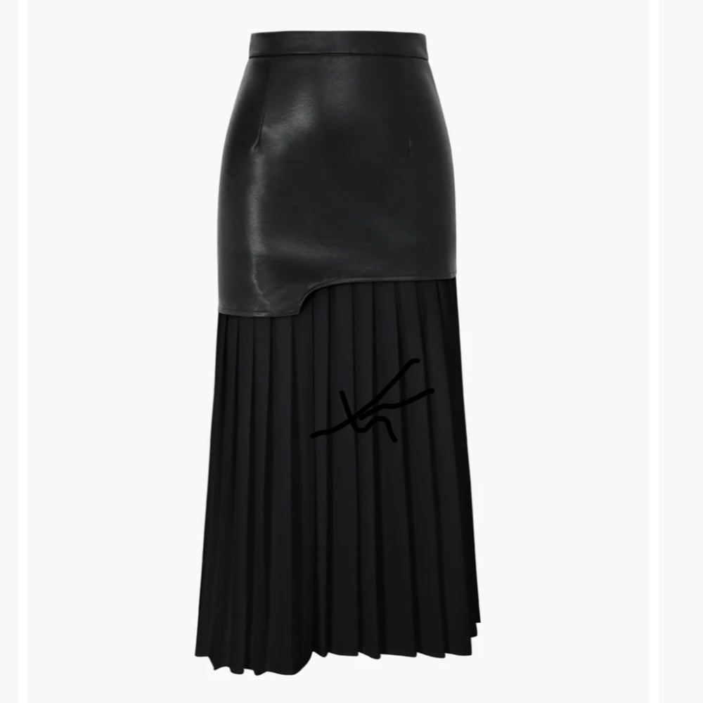 Commense leather + pleated midi skirt new with tags